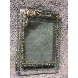 BADASH CRYSTAL Jewelry Trinket Box Ornate Silver Lady Metal Sides 5”x 3”